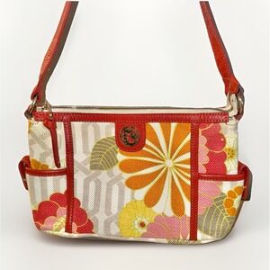 Spartina 449 Floral Linen Shoulder Bag Red Leather Trim Daufuskie Island
